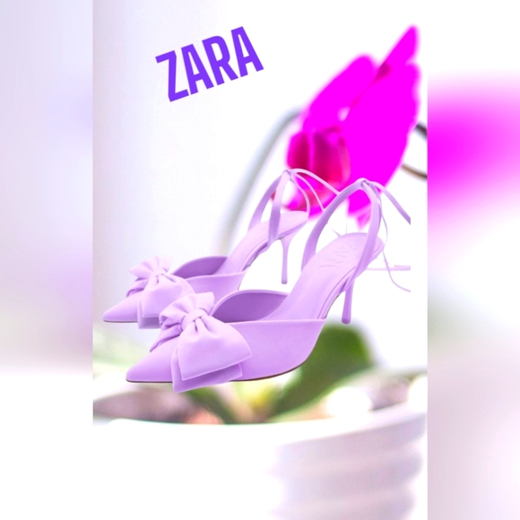 ZARA SLING-BACK HIGH HEELS AND BOW Size 8 - Picture 1 of 14